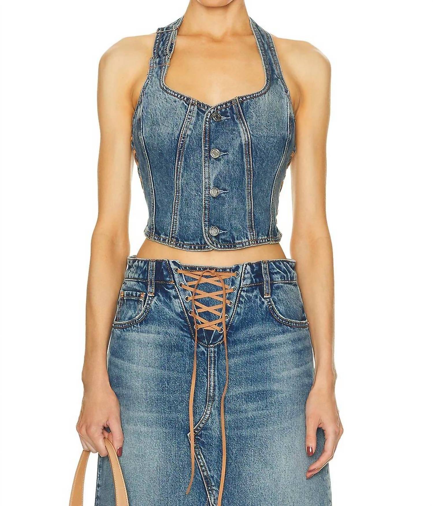 GRLFRND Phoebe Laced Halter Top in nashville suede - women's shirt