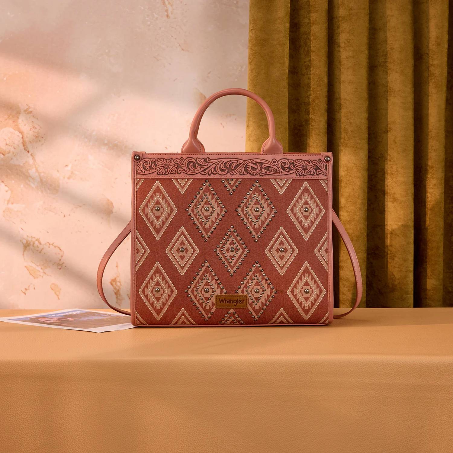 Wrangler Aztec Studded Tote & Crossbody bag in pink - women's bag