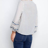 Charlie B - Striped Embroidered Sleeves Cotton Blouse
