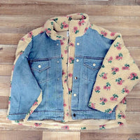 Mable - Women's Floral Sherpa Denim Jacket