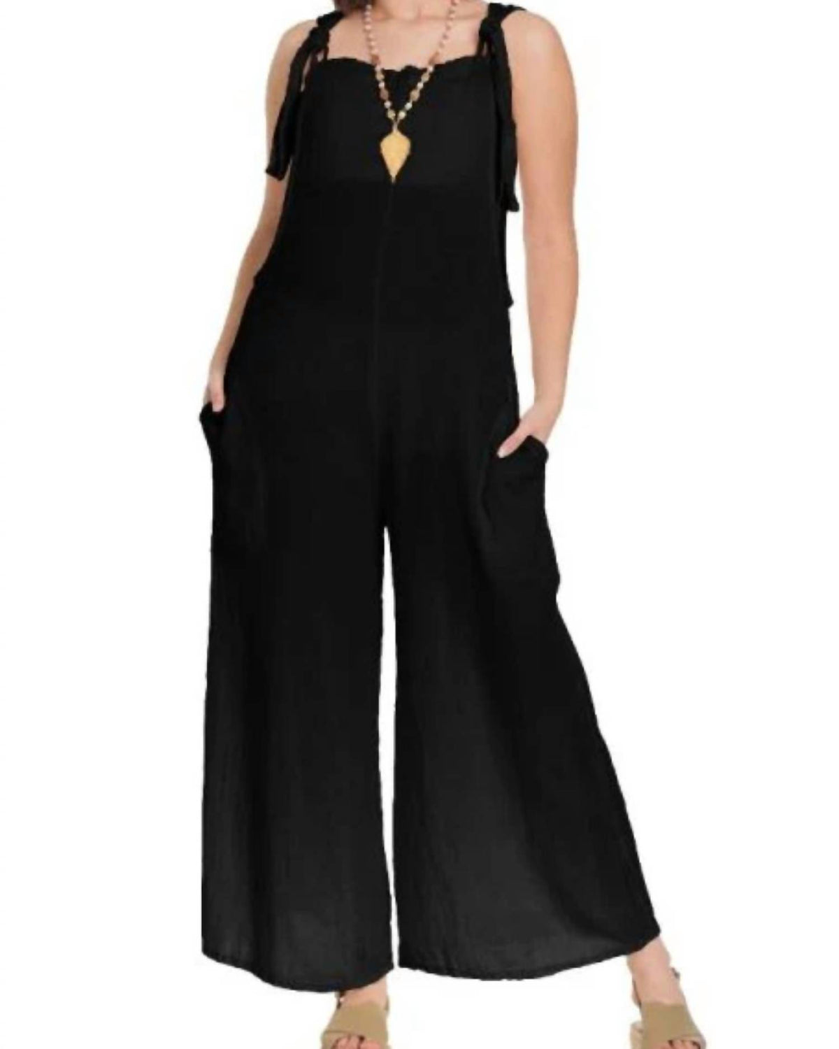 Oh My Gauze! Sabina Cotton Romper in black - women's pants - detail view