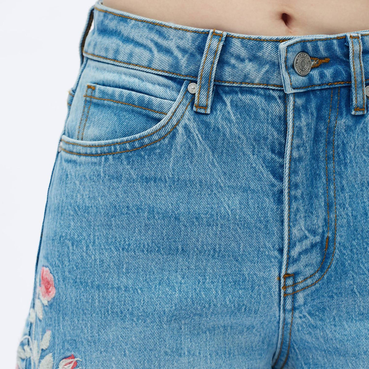 Bayeas - Charlie Floral Embroidery Wide Leg Jeans
