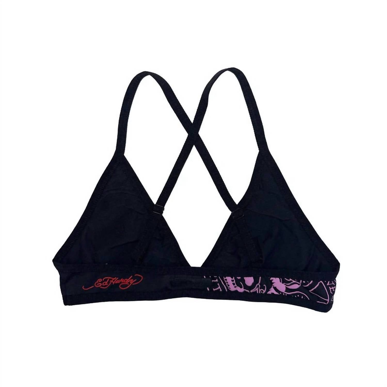 Ed Hardy Women's Ribbon Skull Criss Cross Bralette Top in black - women's intimate - detail view
