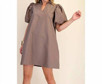 Style Usa - Ruffle V-Neck Puff Sleeve Dress