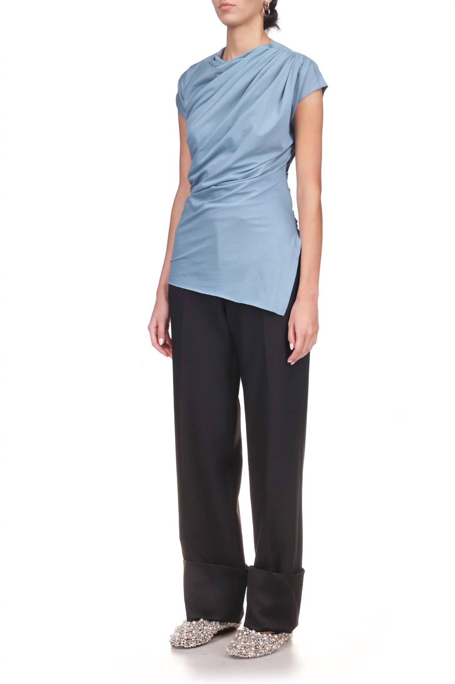 Marina Moscone - Ruched Cap Sleeves Top