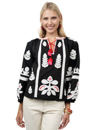 Ivy Jane Applique V-neck Top in black - women's blouse - alternate view