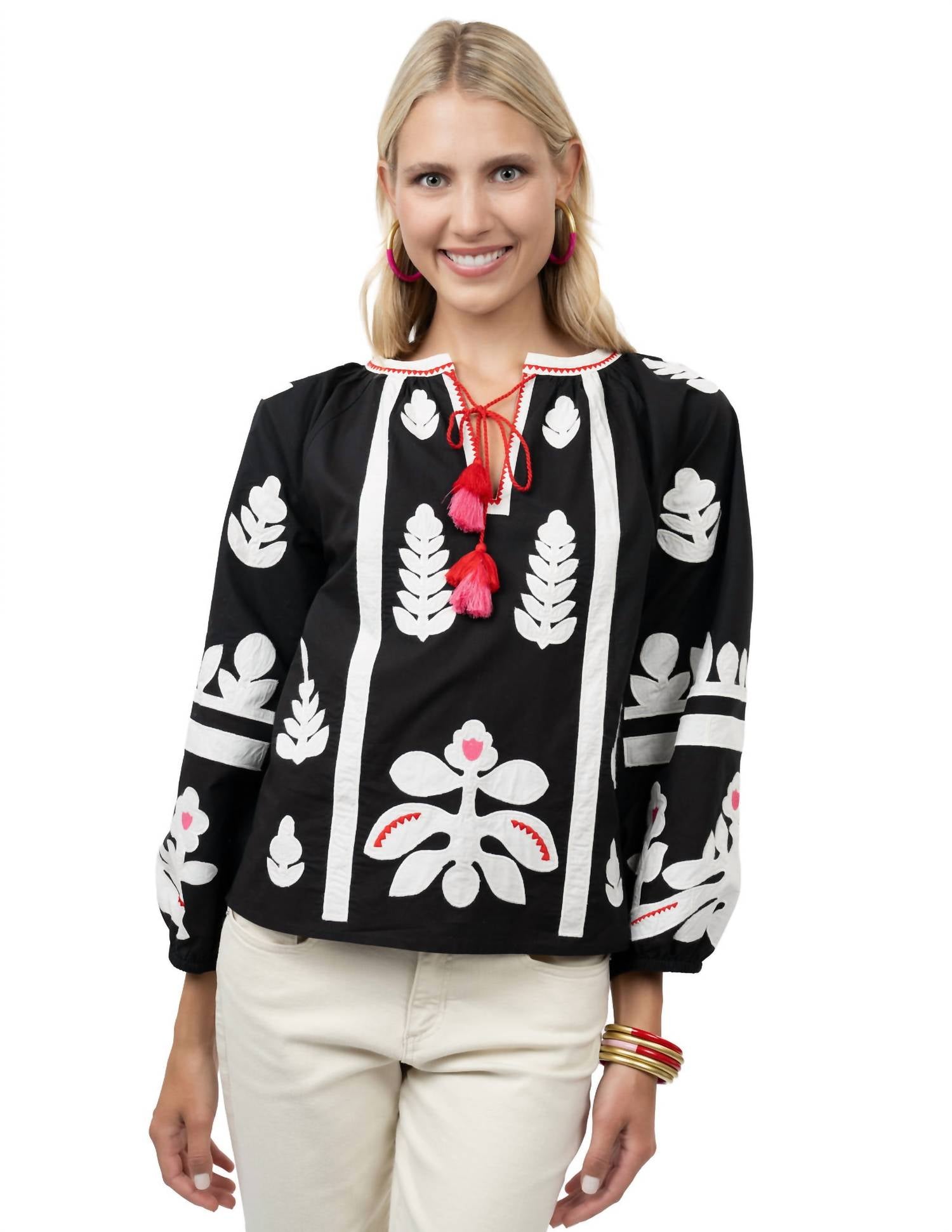 Ivy Jane Applique V-neck Top in black - women's blouse - alternate view