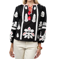 Ivy Jane Applique V-neck Top in black - women's blouse - detail view