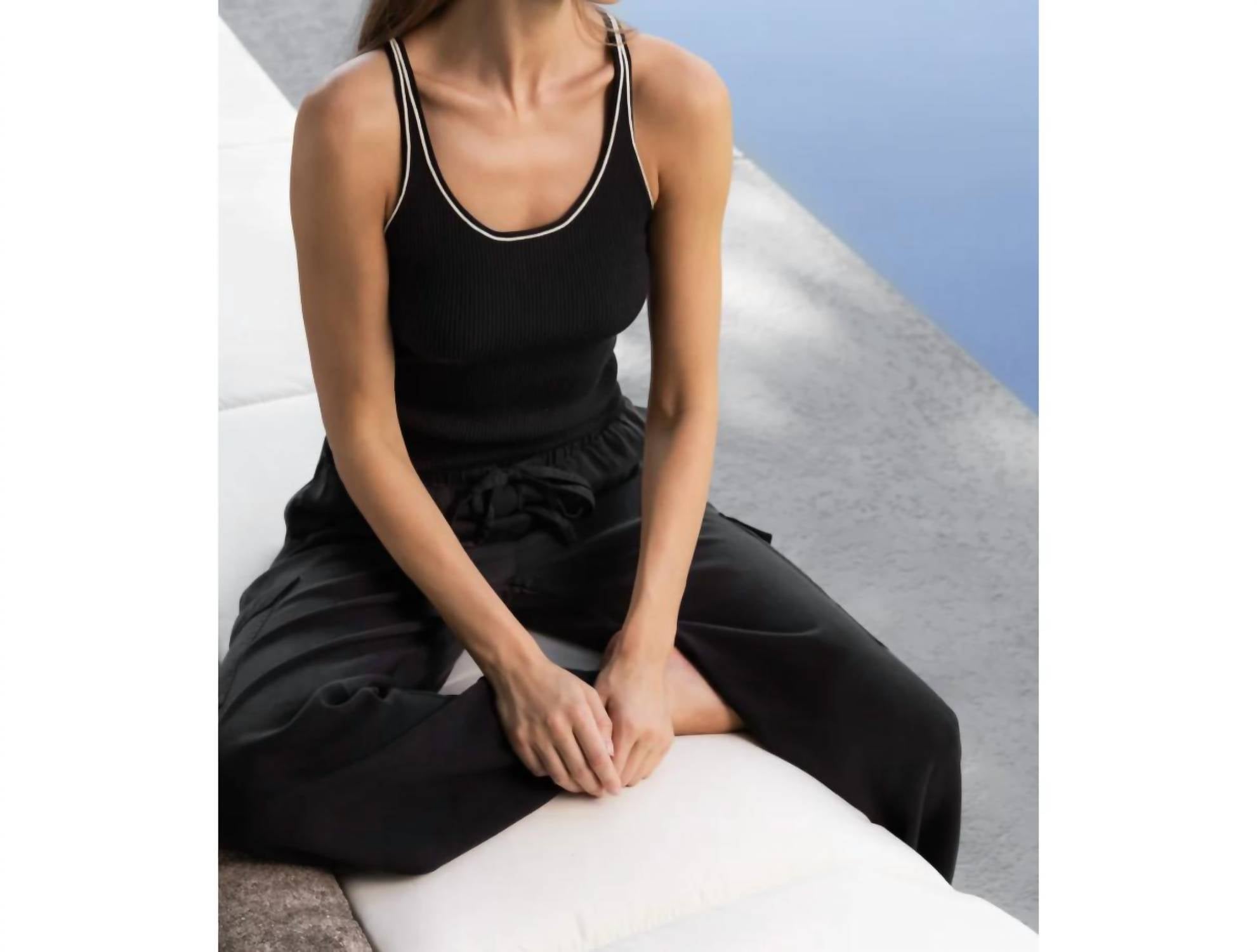 Velvet Heart Lenny Cami Top in black cream - women's shirt - detail view