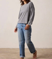 NSF Loffler Boxy Trebled Jersey Tee in charcoal heather grey - women's long sleeve top - alternate view