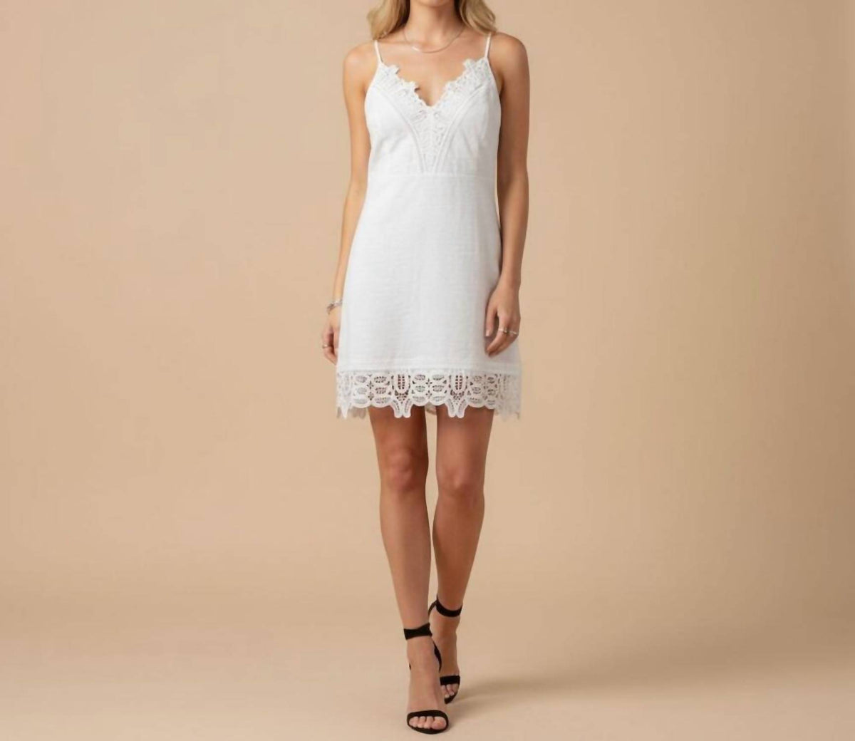 Laundry By Shelli Segal - Sleeveless Linen Crochet Trim Mini Dress