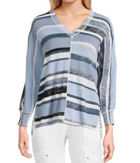 Elliott Lauren - Skies Stripe V Neck Sweater