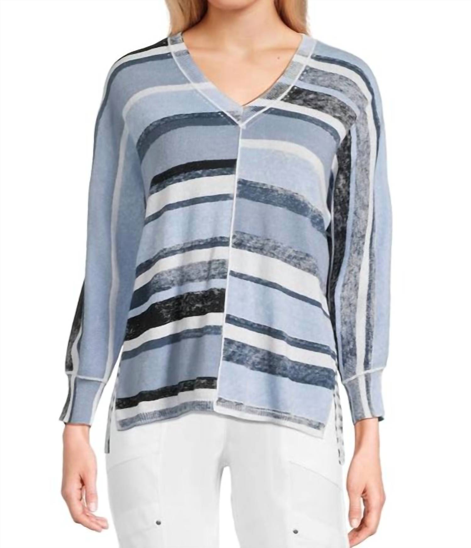 Elliott Lauren - Skies Stripe V Neck Sweater