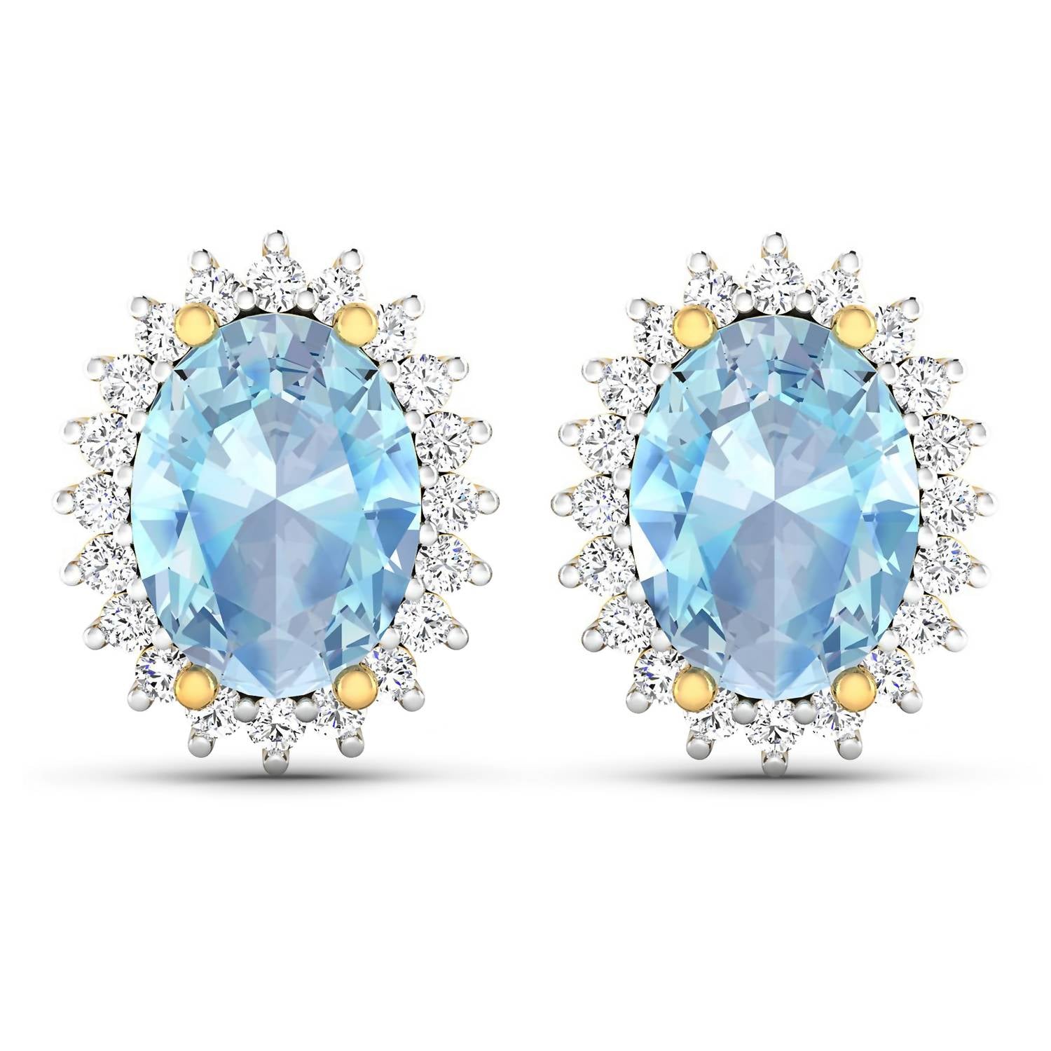 Diana M Jewels Women's Oval Natural Aquamarine Stud Earrings (2.36 Ct) - Classic Plus in 14k yellow gold - women's jewelry