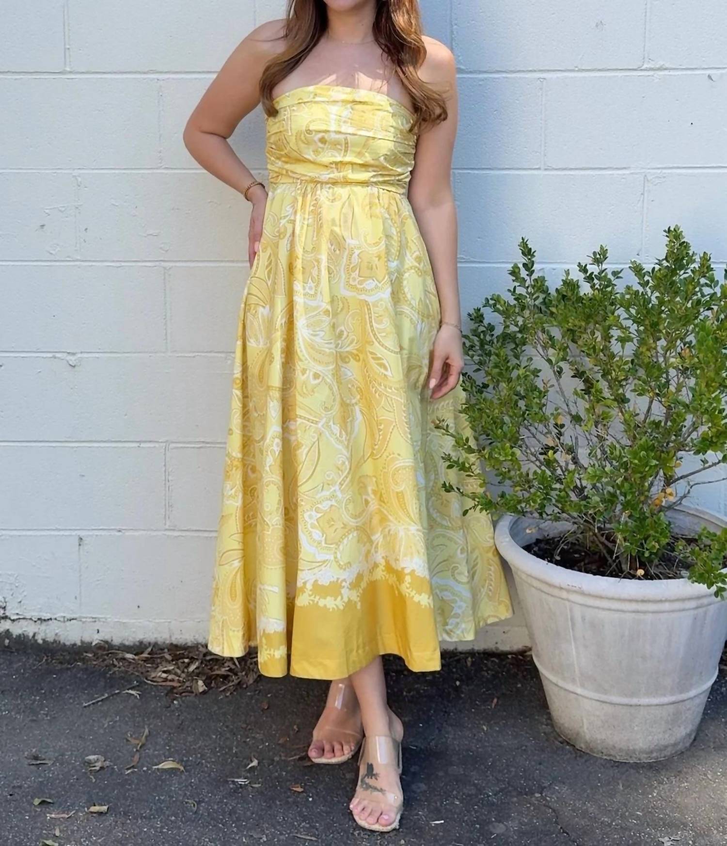 Olivaceous - Maisie Strapless Paisley Midi Dress