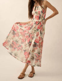 Promesa - Women's Floral Mesh Smocked-bodice Cami Maxi Dress