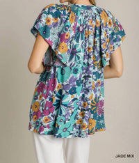 Umgee - Floral Split Neck Top