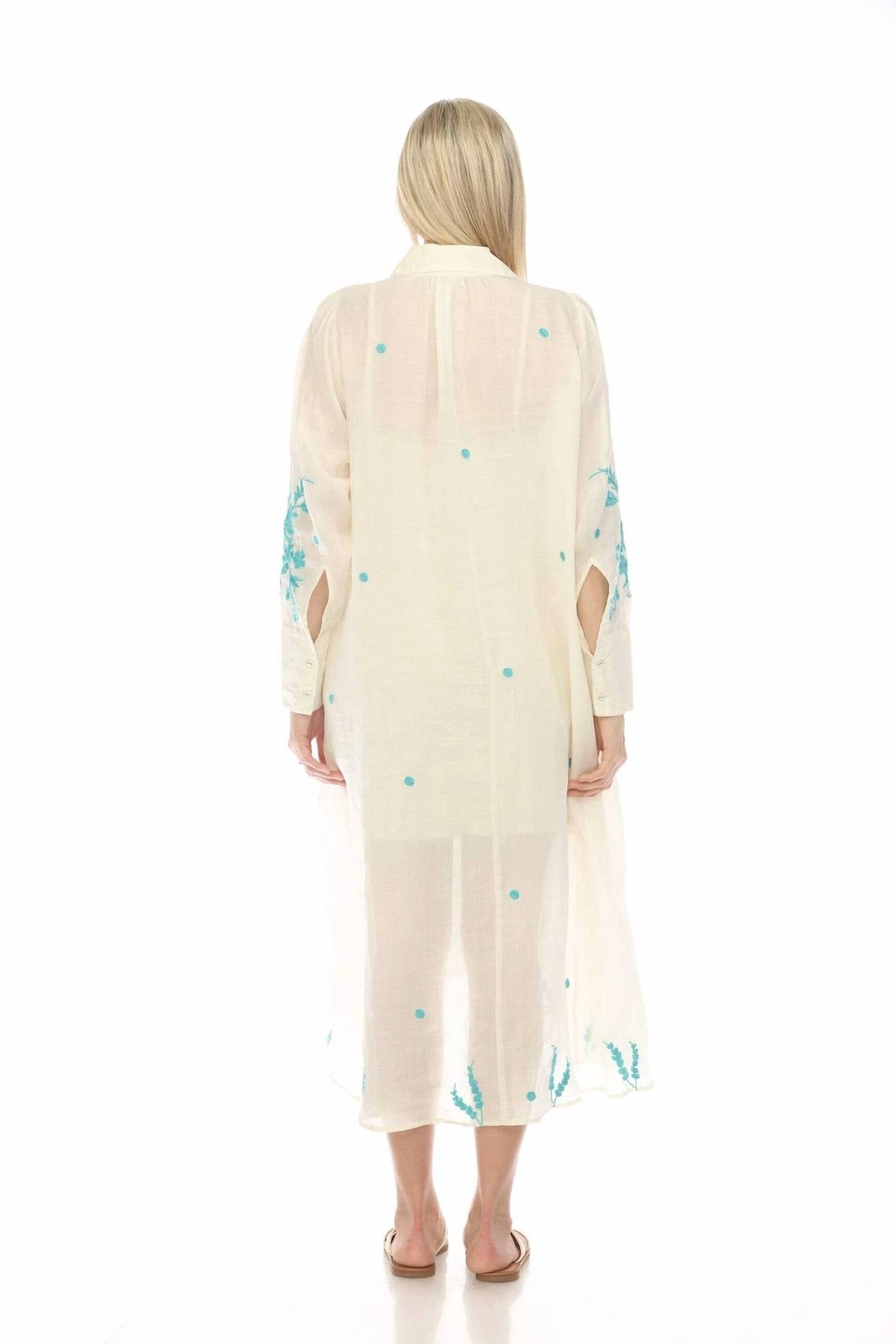 Johnny Was Miel Henley Shirt Dress in ecru - women's dress - alternate view