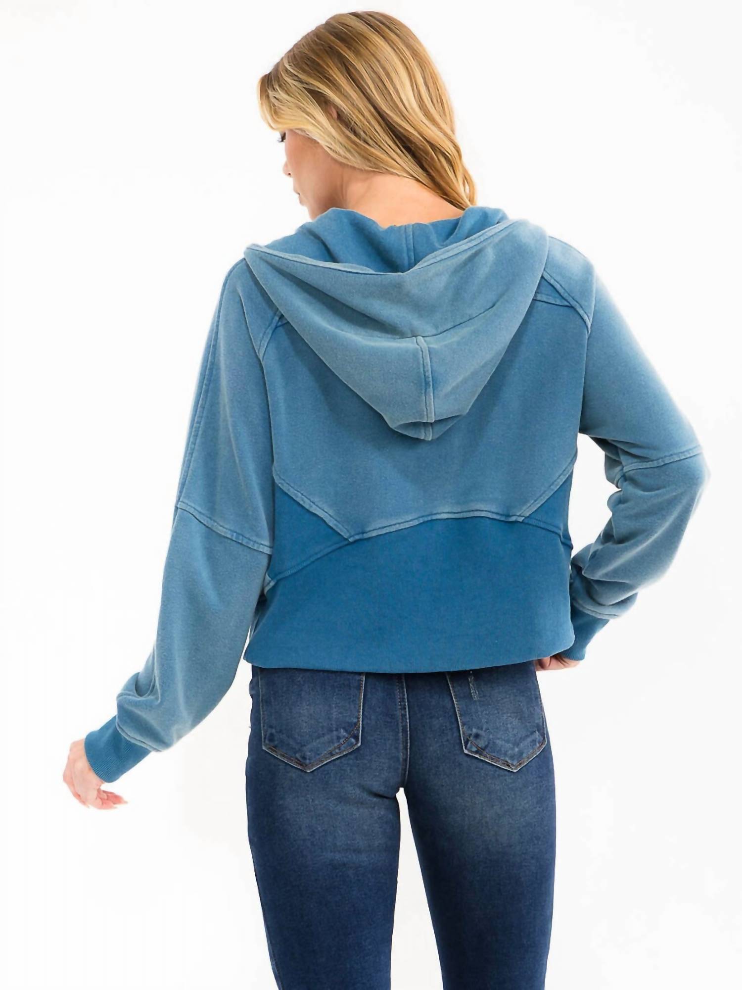 SurelyMine Canyon Vintage Cropped Zip Hoodie in blue - women's top - alternate view
