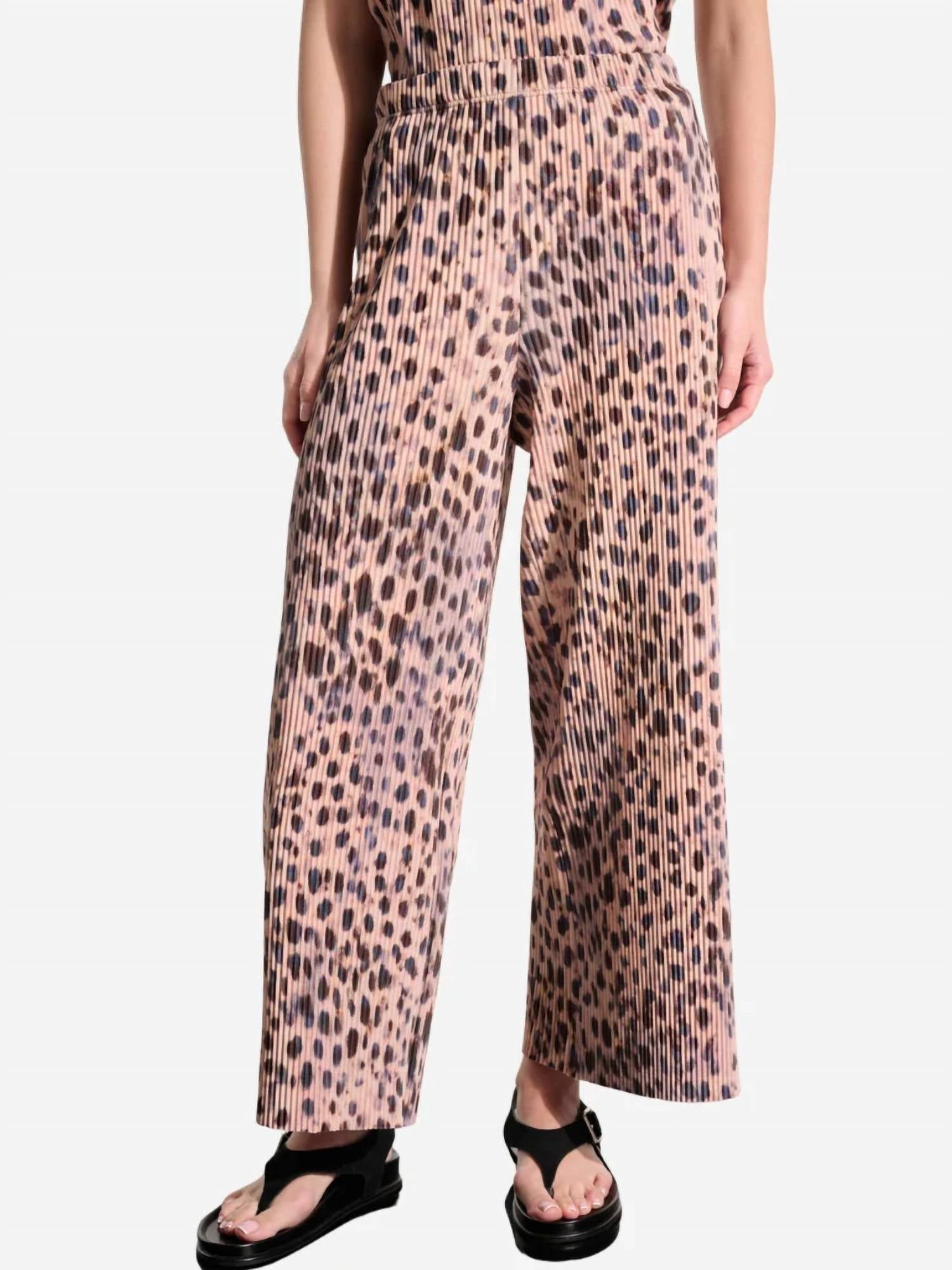 Joseph Ribkoff - Pleated Scuba Crepe Animal Print Pull On Wide Leg Pants