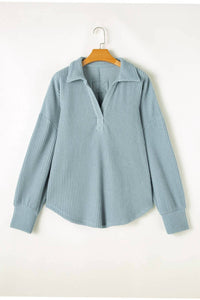 66Disco - Turn-down V-neck Drop Shoulder Top - Plus