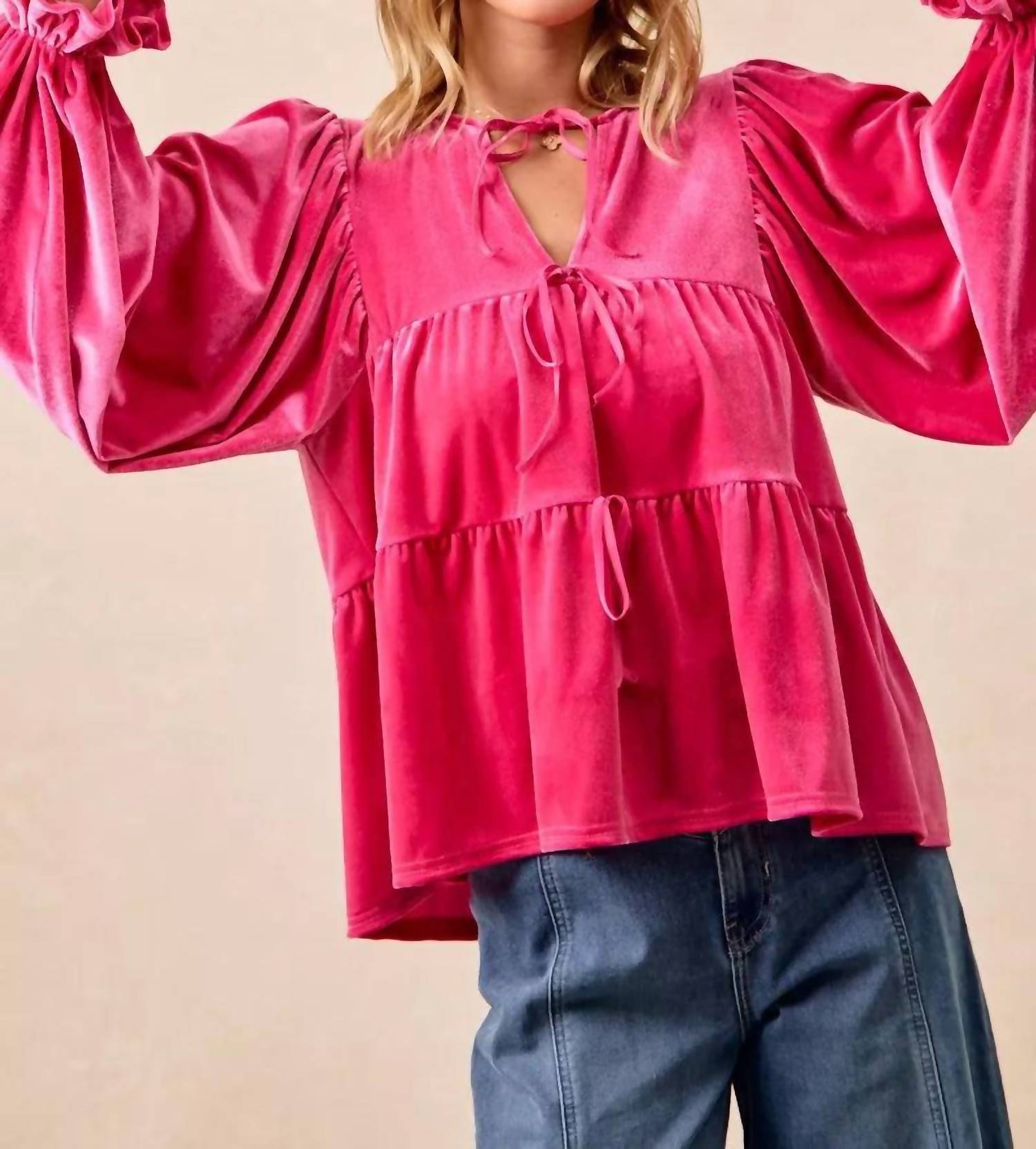 Bibi - Velvet Bow Tied Blouse