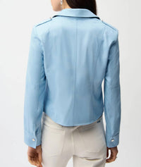 Joseph Ribkoff - Foiled Faux Suede Fitted Jacket With Decorative Buckles