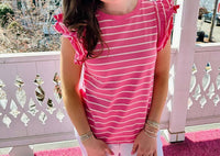 Apny - Stripe Ruffle Cap Tee