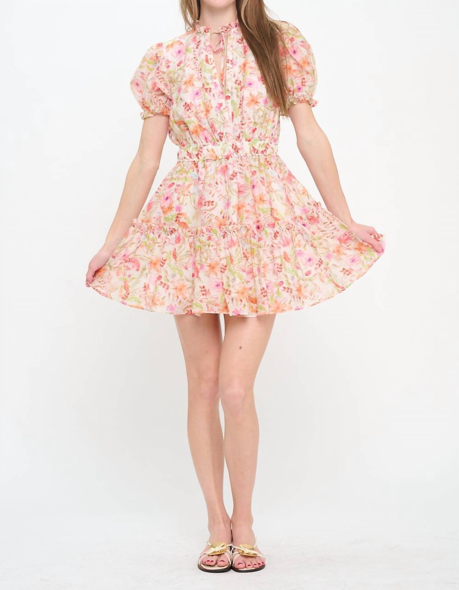Meet Me in Santorini Pebble Garden Short Dress in santorini pebble blush garden short dress in multicolor - women's dress