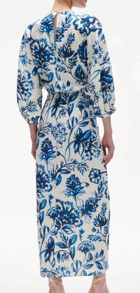 FIGUE Women's Blanche Dress in porcelain floral blue - women's dress - detail view
