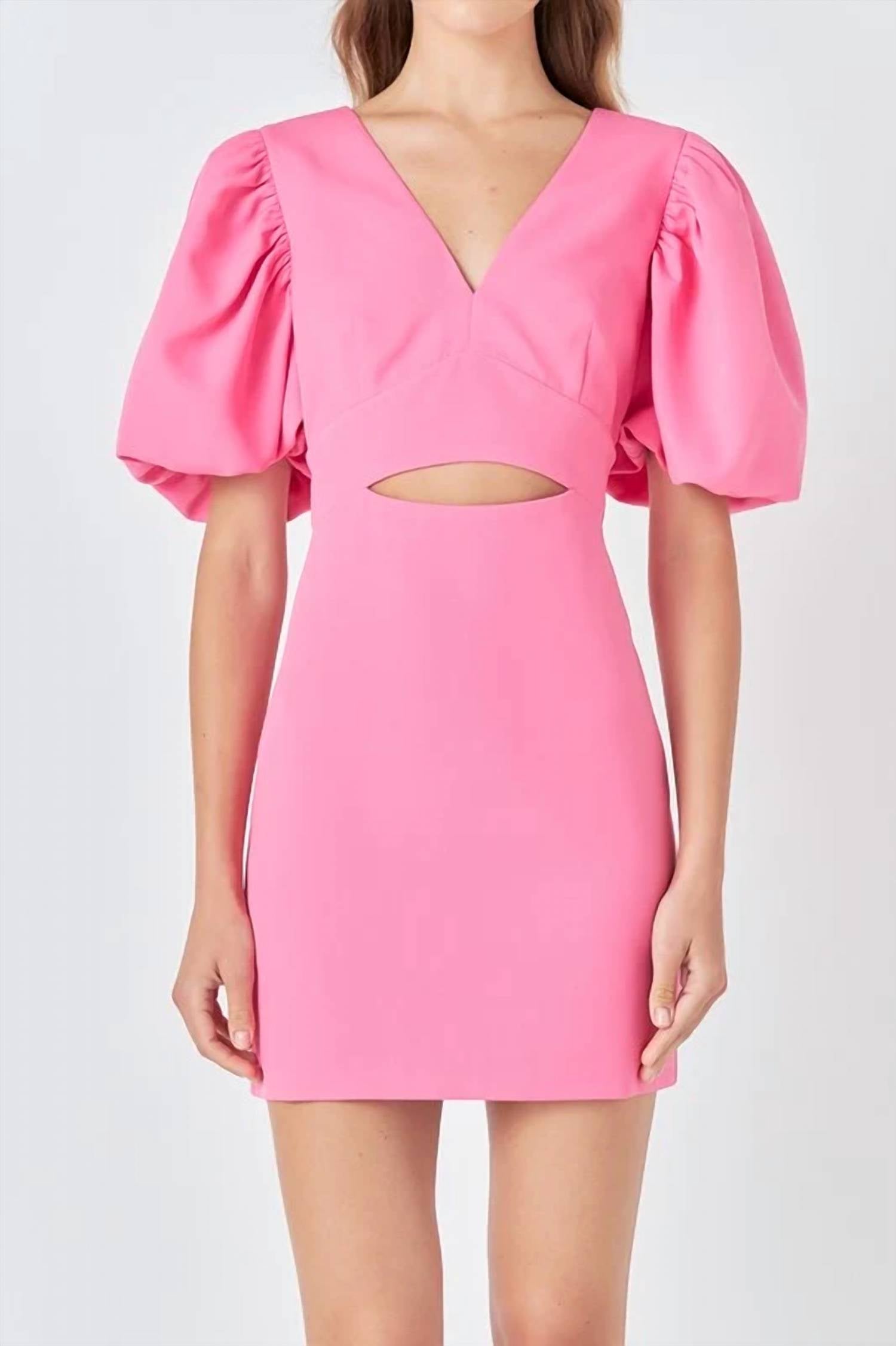 Endless Rose - Ivonna Puff Sleeve Cut Out Mini Dress