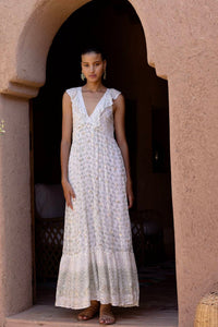 Oliphant - Women's Ruffle V Neck Maxi Dress
