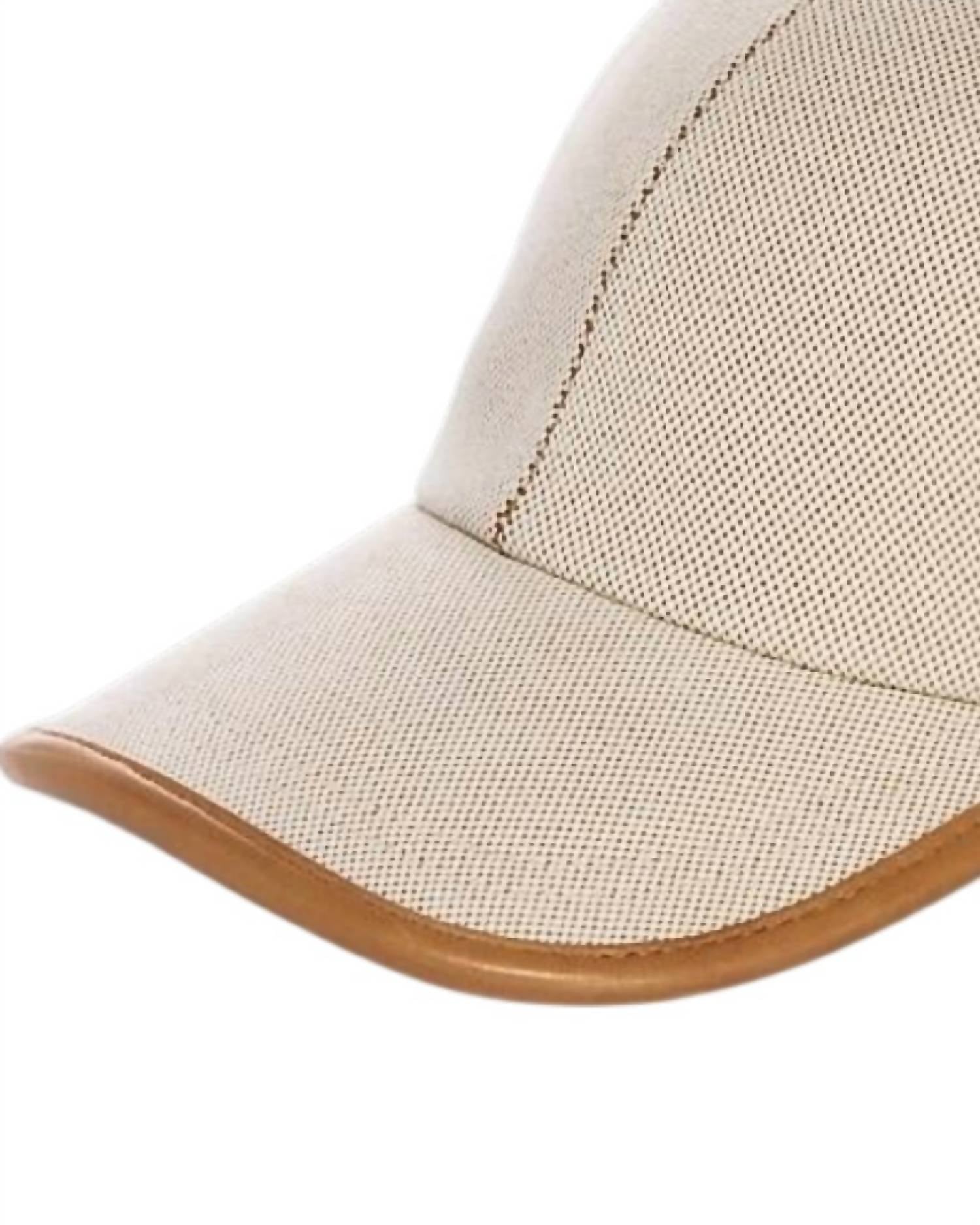 Vince Unisex Leather Trim Baseball Cap in beige - women's hat - detail view