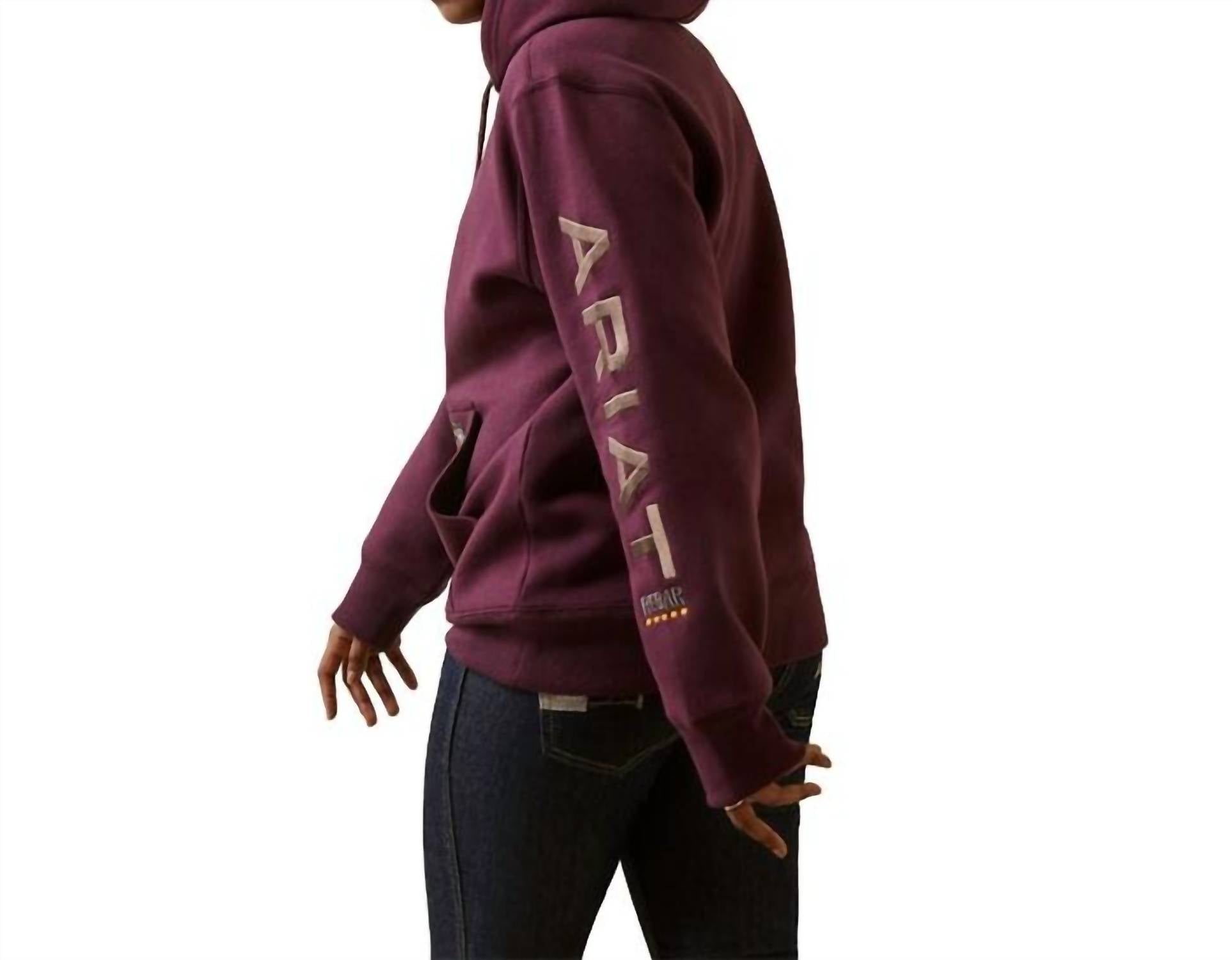 ARIAT Rebar Graphic Hoodie in potent purple - women's top - detail view