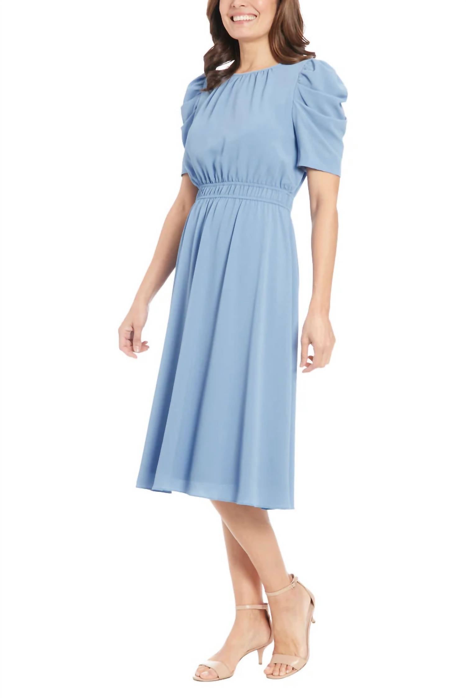 London Times - Shirred Neck Caterpillar Sleeve Midi Dress