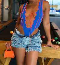 Hot & Delicious - A Lil Picky Sleeveless Stretch Color Block Ribbed Bodysuit