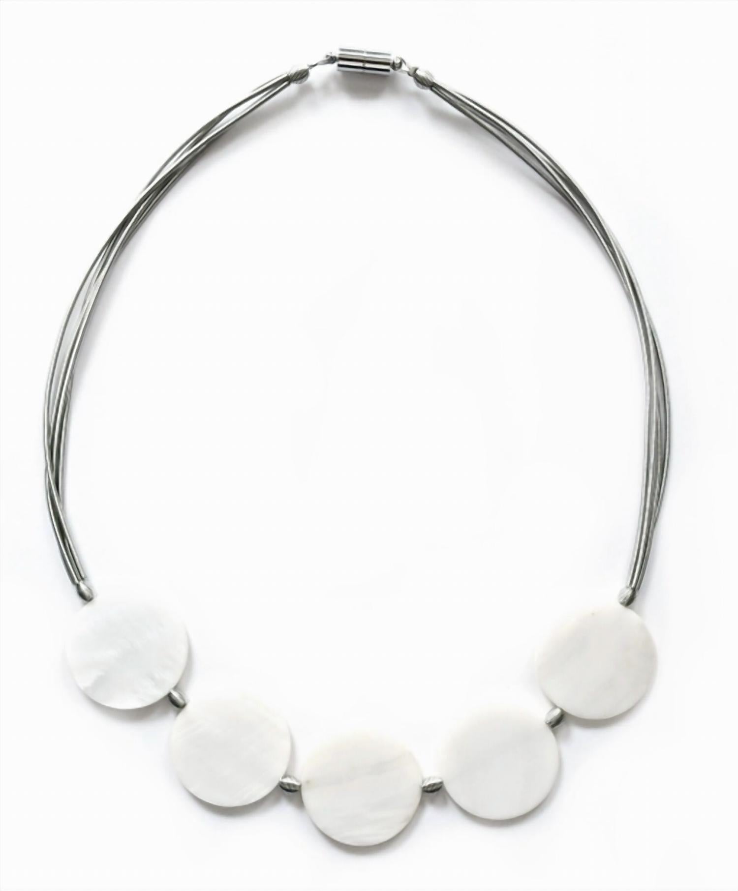 Sea Lily Women's Round Mop Discs And Bead Necklace in silver - women's jewelry