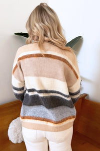 Mystree - Color Blocked Sweater Open Cardigan