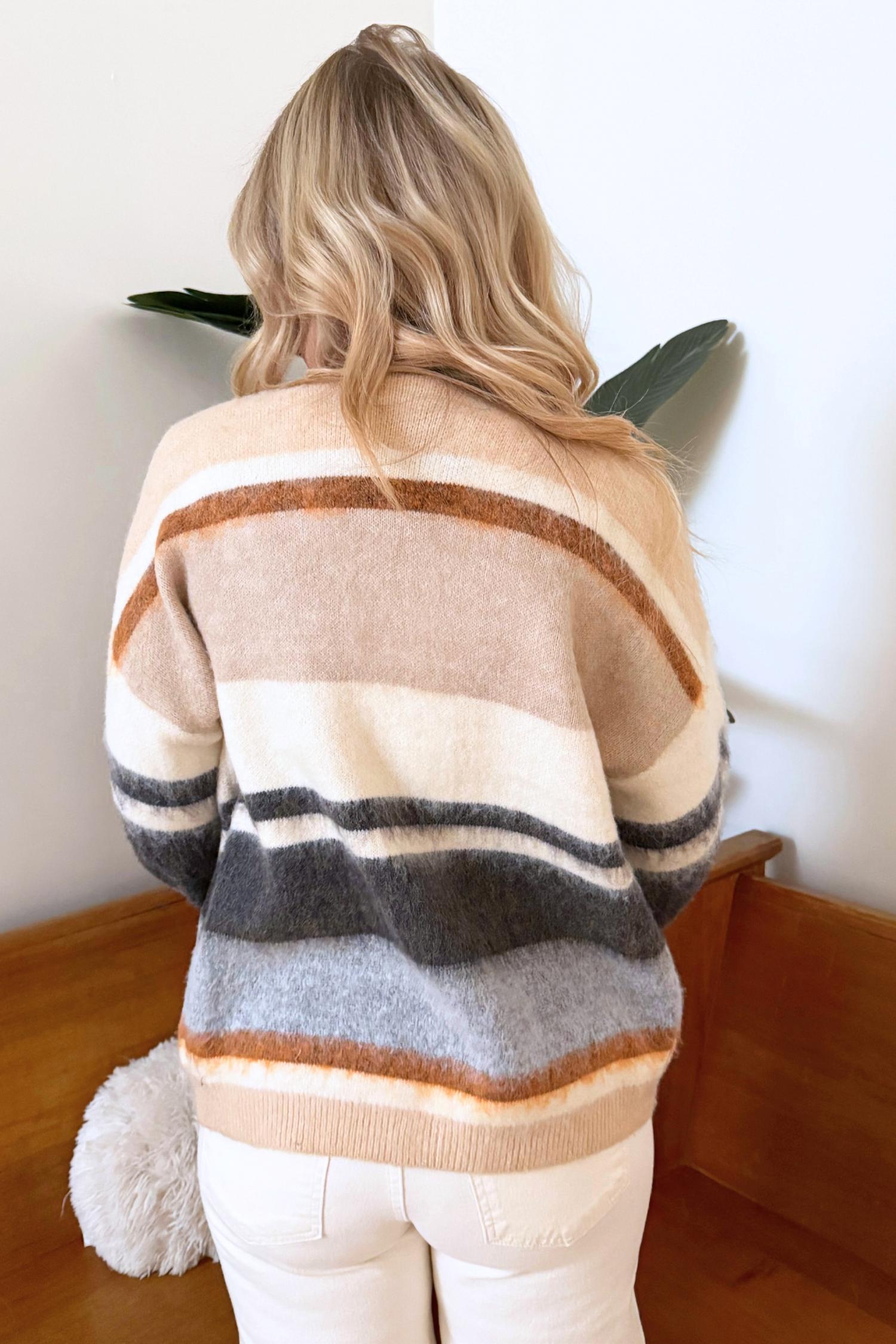 Mystree - Color Blocked Sweater Open Cardigan