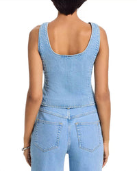 cinq a sept Zephyr Denim Rowena Top in blue - women's t-shirt - view 5