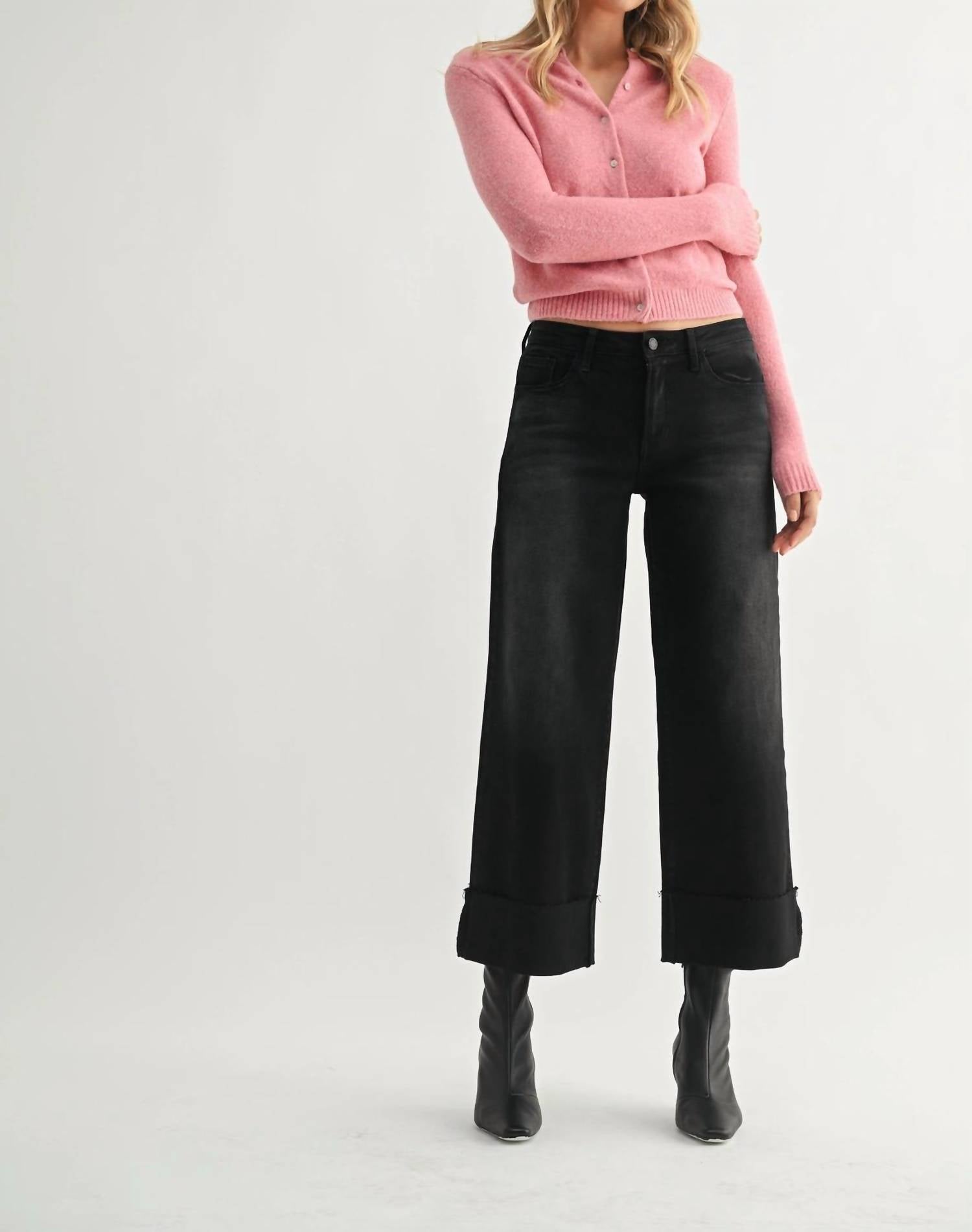 Just Black Denim - Scissor Cut Cuffed Wide Leg Jeans