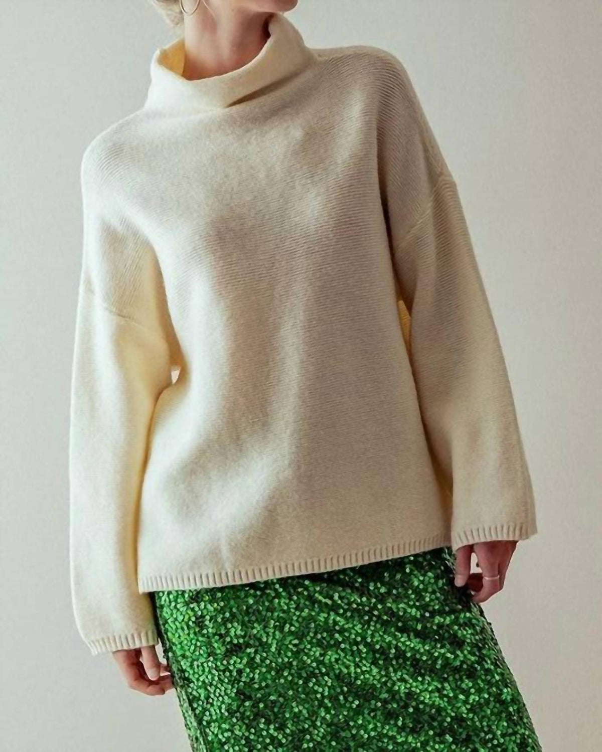 Trend:Notes - Texture Knit Bell Sleeve Turtle Neck Sweater