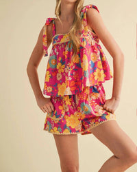 &Merci - Floral Tie Top And Shorts Set