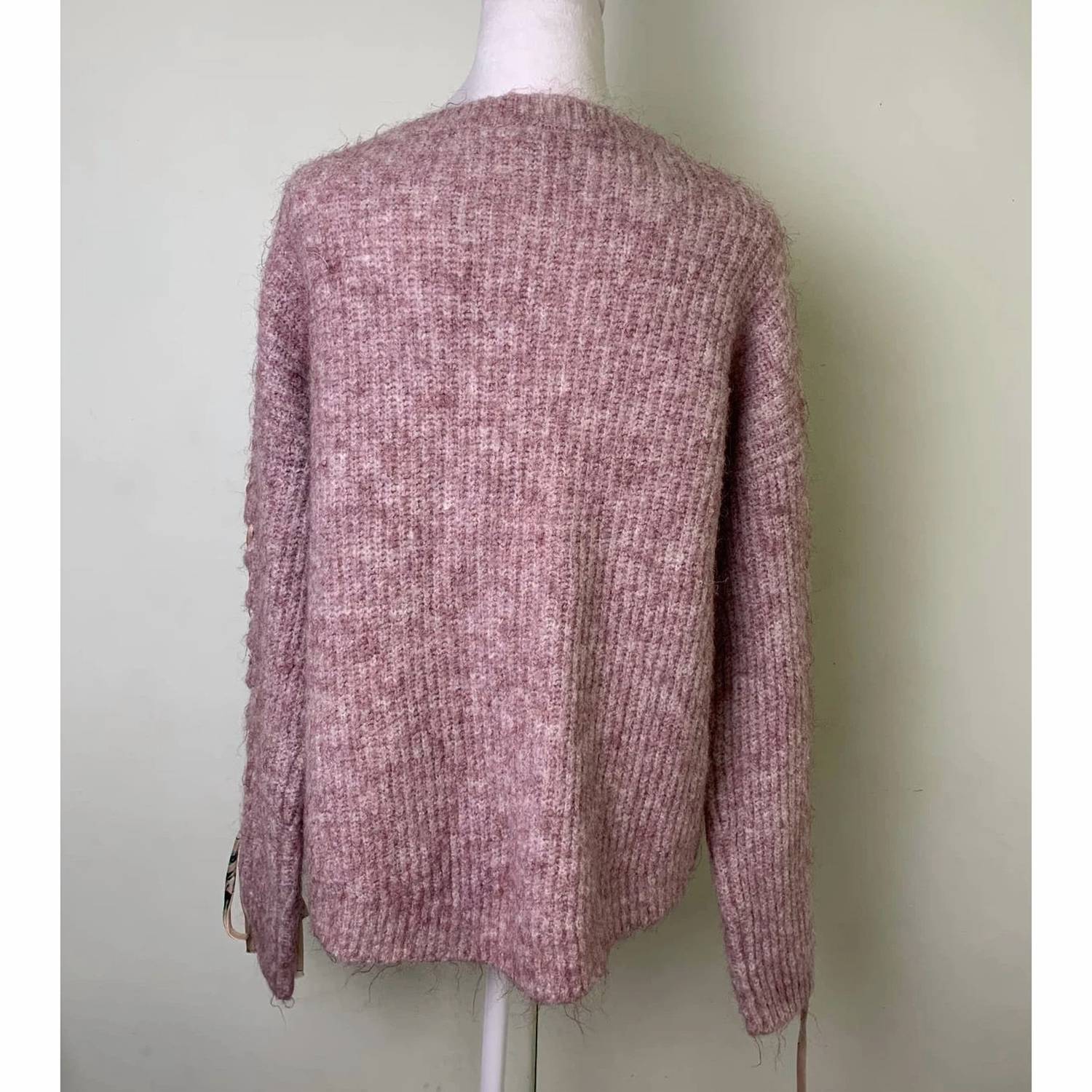Hem & Thread - Women's Ribbon Sleeve Accents Sweater
