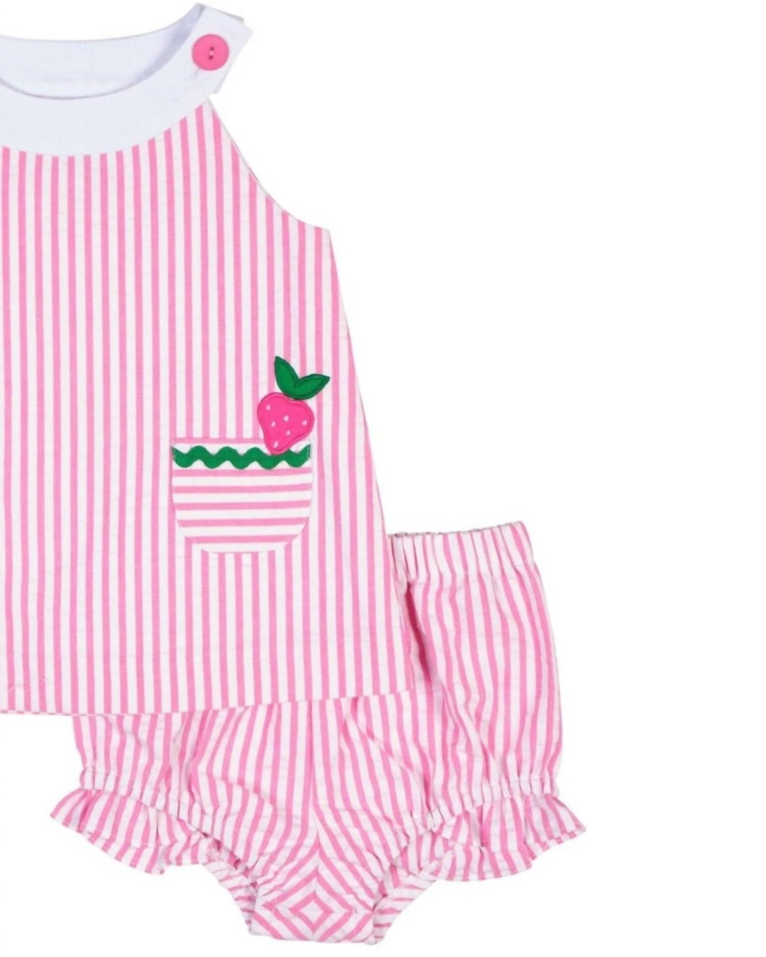 Florence Eiseman - Girls Strawberries Seersucker Dress With Bloomer