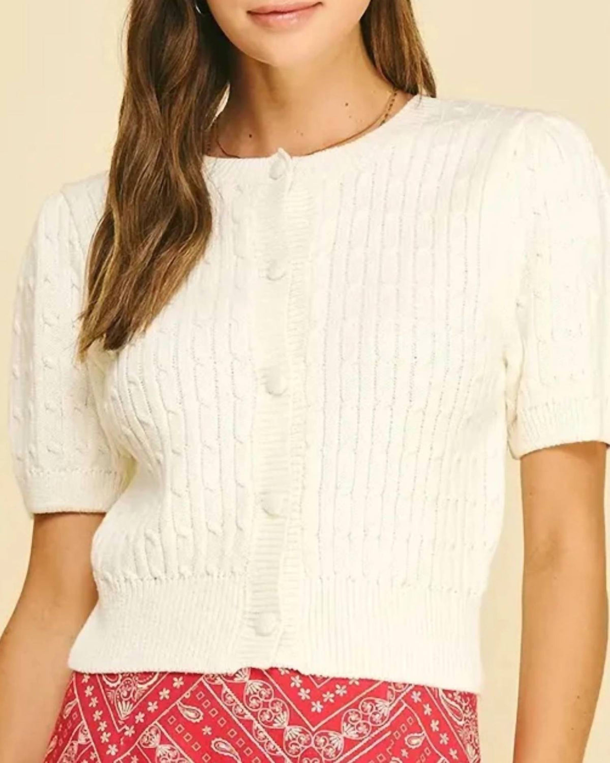 Pinch - Cable Knit Short Sleeve Cardigan