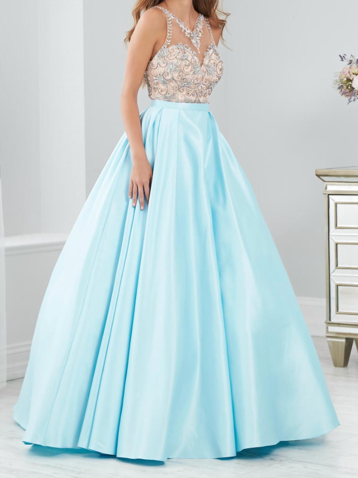 Tiffany Exclusives - Women's Illusion Neckline With Pearls Prom Dress