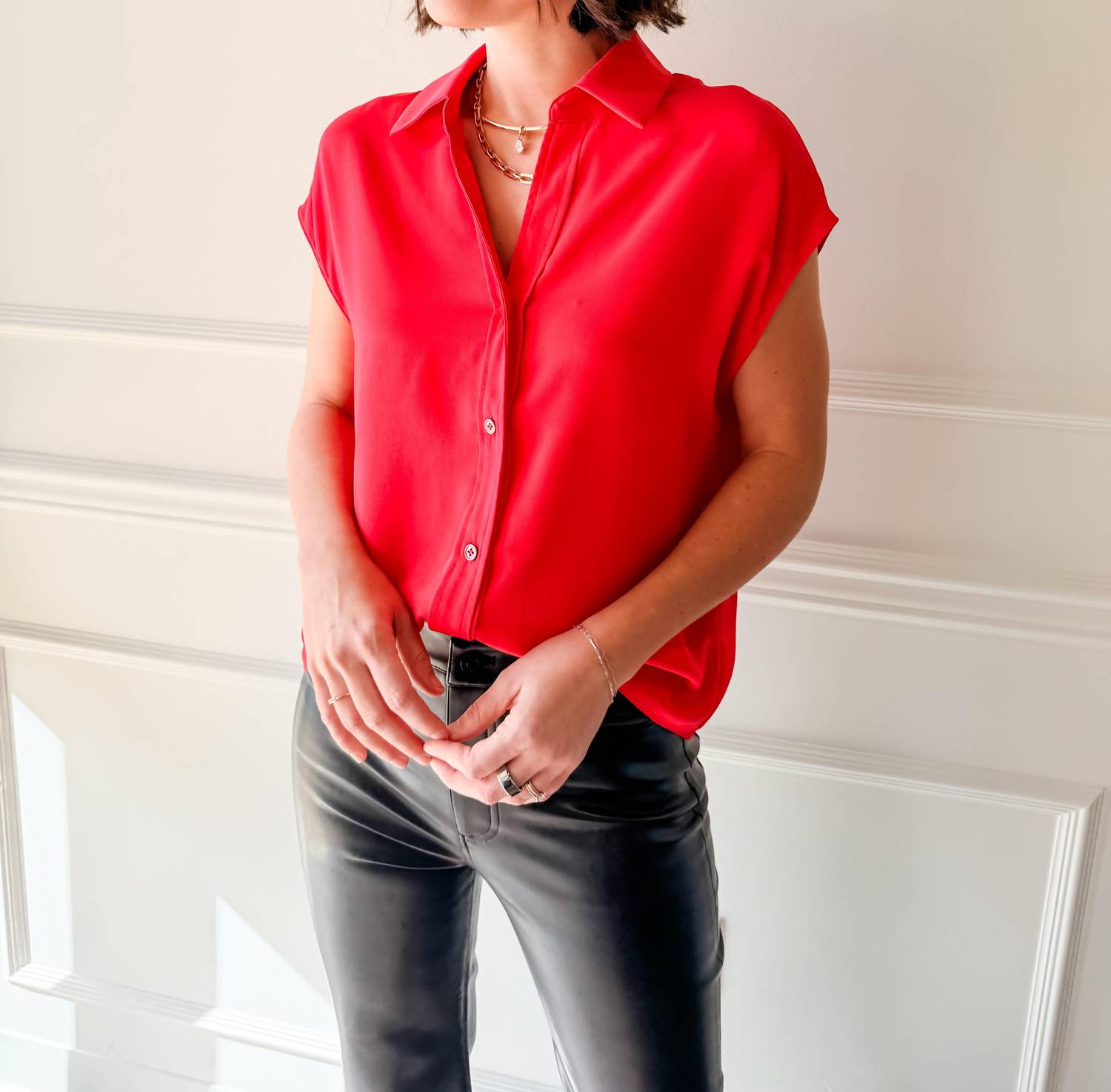 Current Air - Rouge Classic Button Blouse
