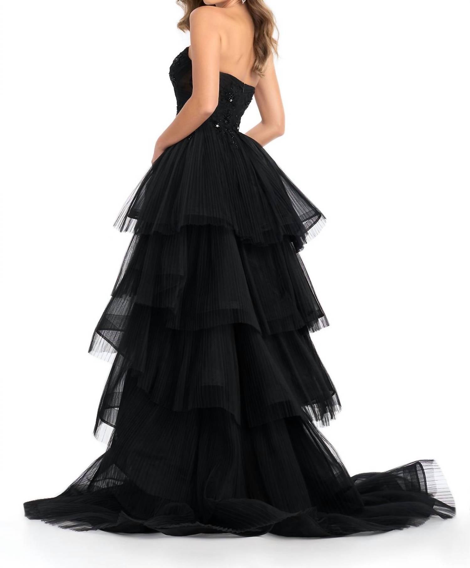 ASHLEYlauren Crystal & Beaded Accents A-line Gown in black - women's dress - detail view
