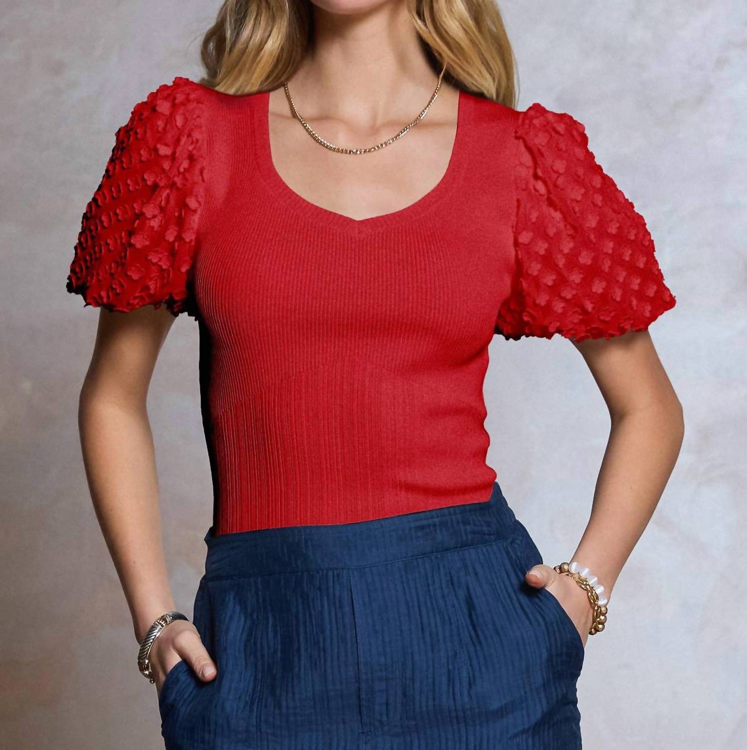 Current Air - 3d Floral Short Sleeve Knit Top